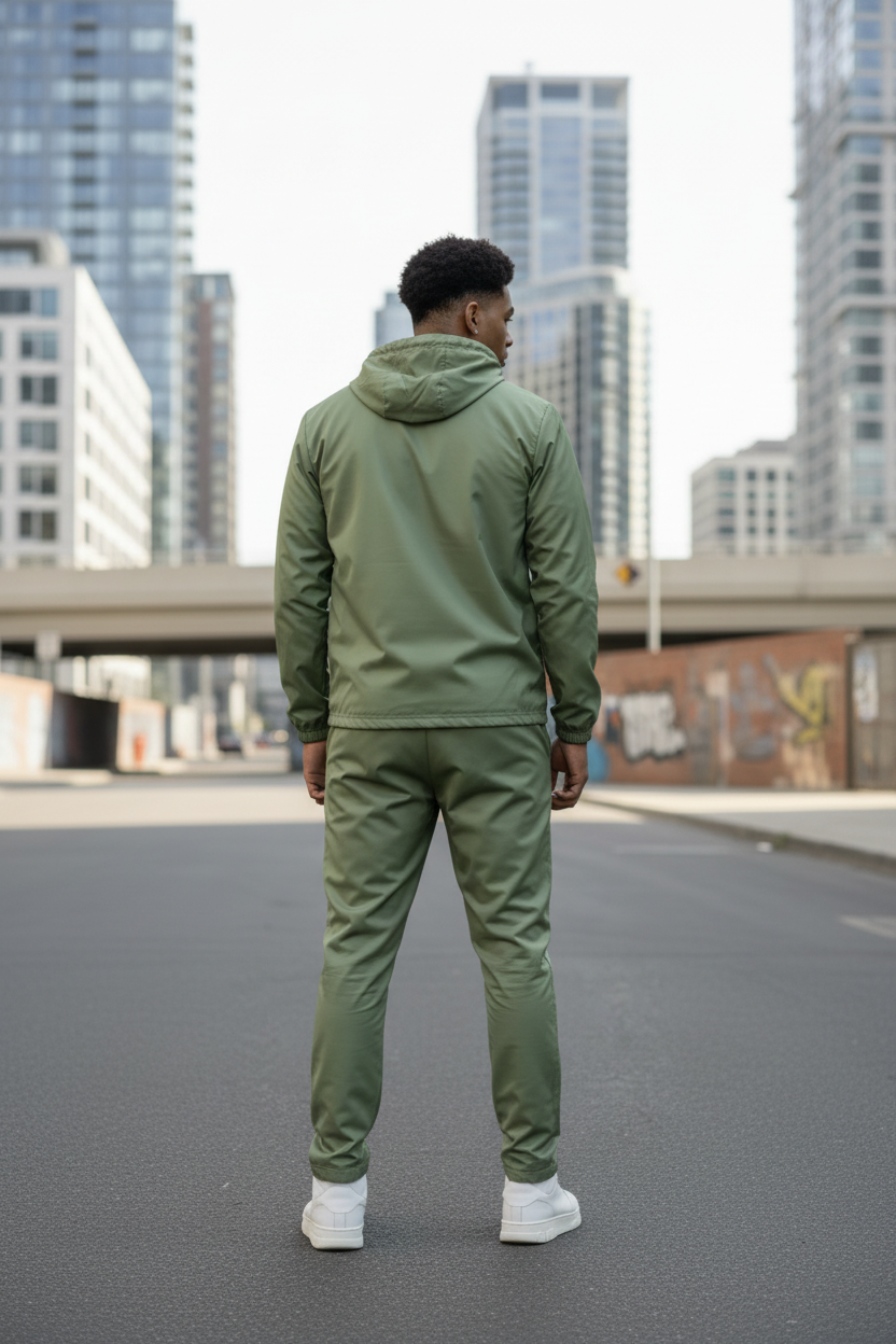 Ensemble jogging vert - dos complet en décor street