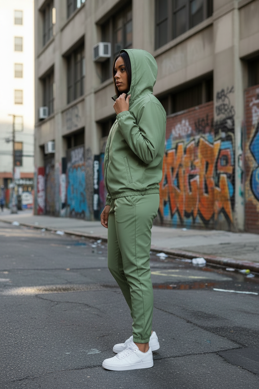 Ensemble jogging vert olive femme - sans logo