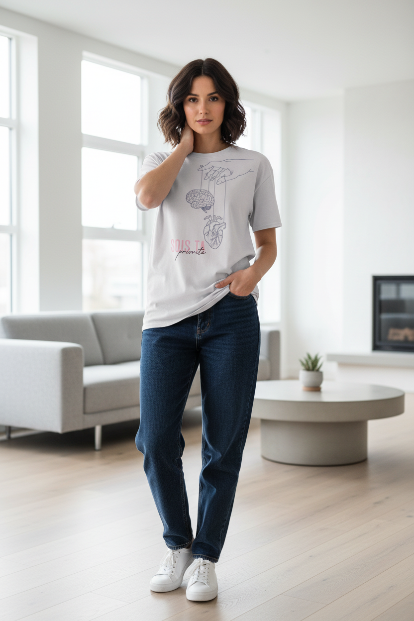 Femme – Tee-shirt ice grey – intérieur moderne