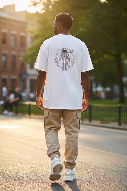 Streetwear lifestyle – personne métisse – t-shirt astronaute