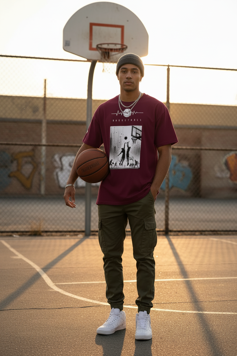 T-shirt Maroon - terrain de basket