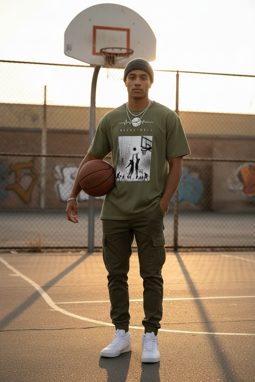 T-shirt Military Green - terrain de basket