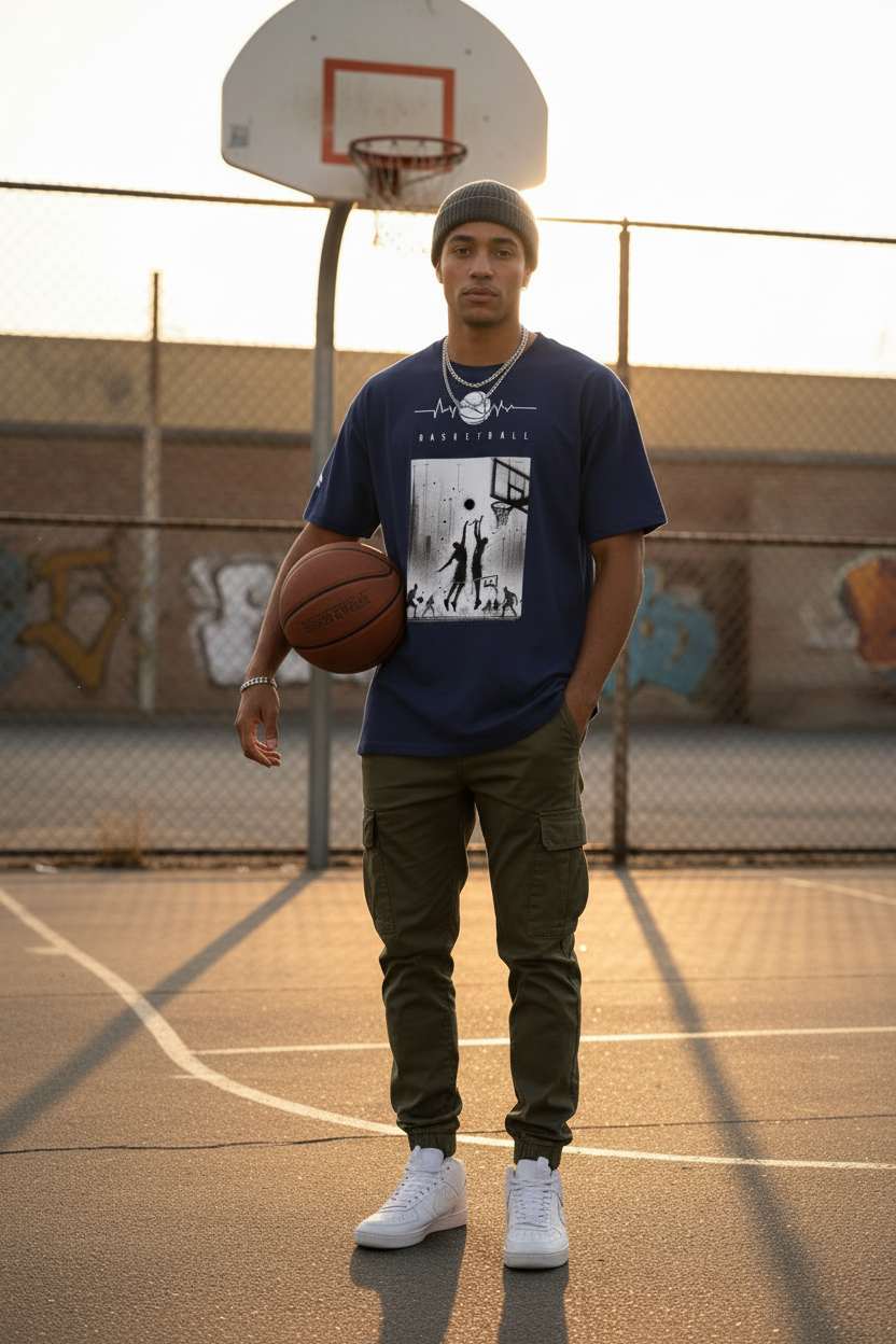 T-shirt Navy - terrain de basket
